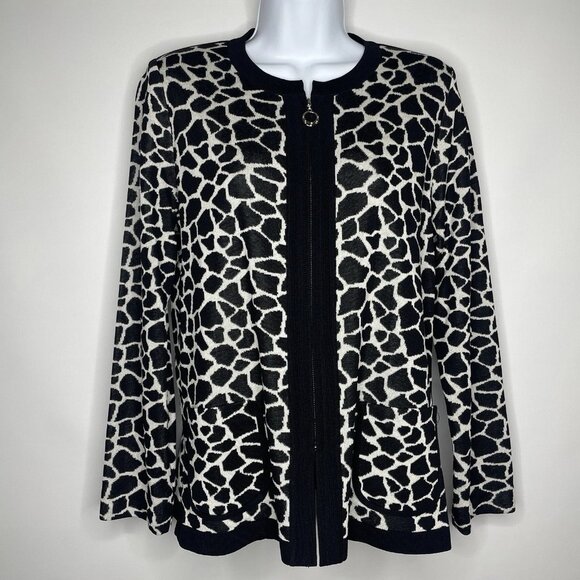 Vintage 90s Exclusively Misook PETITE Giraffe Zip Cardigan Sweater